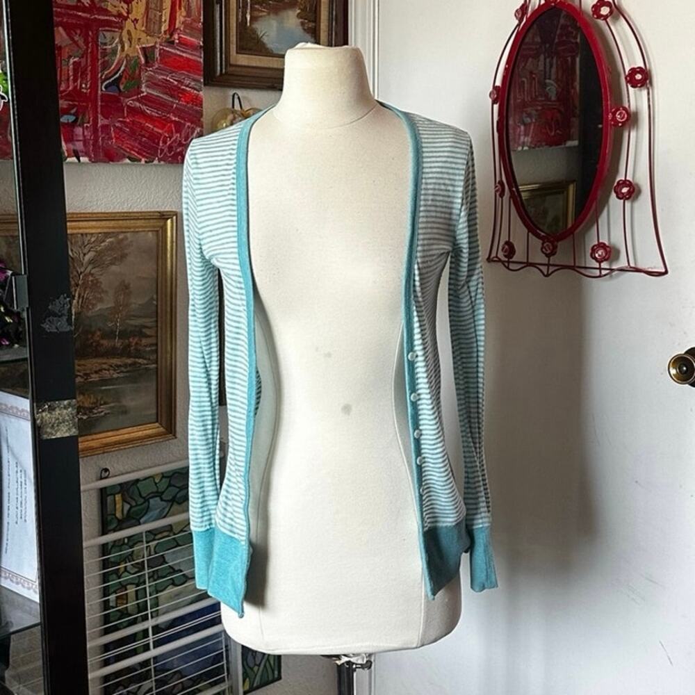 vintage old navy blue white striped cardigan jacket